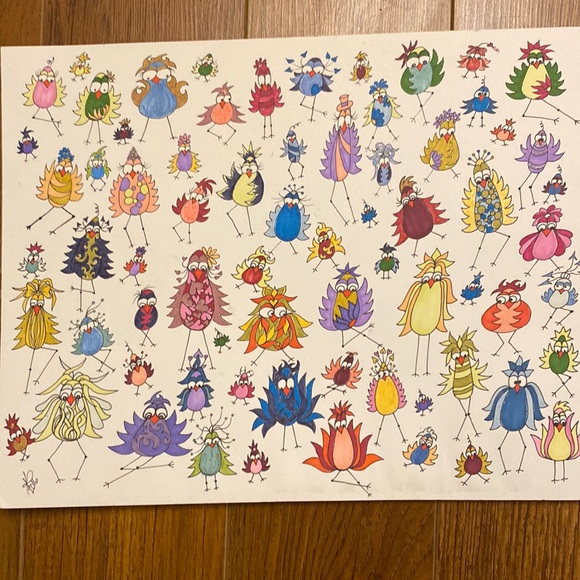 Clementine Lane 1979 Other - Unframed Original Art Cartoon Birds of A Feather Flocked Up Together😉